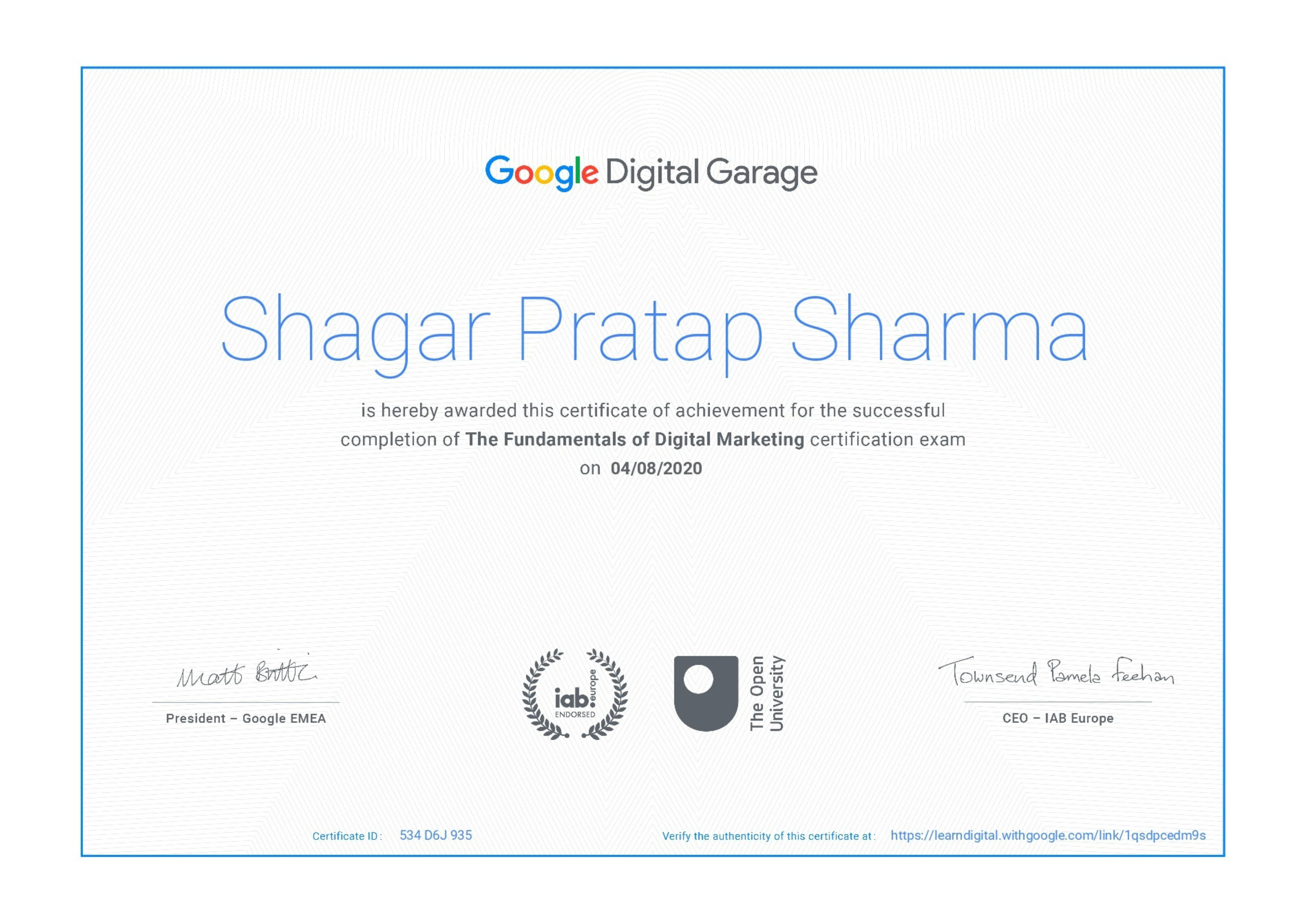 Google Certificate (included)
